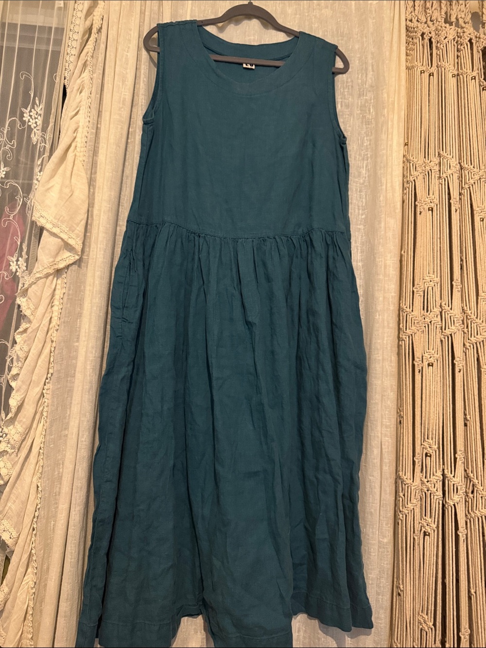 Teal Sleeveless Linen Maxi Dress - Women